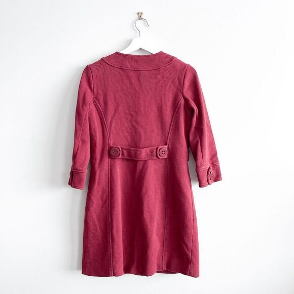 Banana Republic Women's 3/4 Sleeve Button Front Pea Coat Red Medium - Picture 2 of 9
